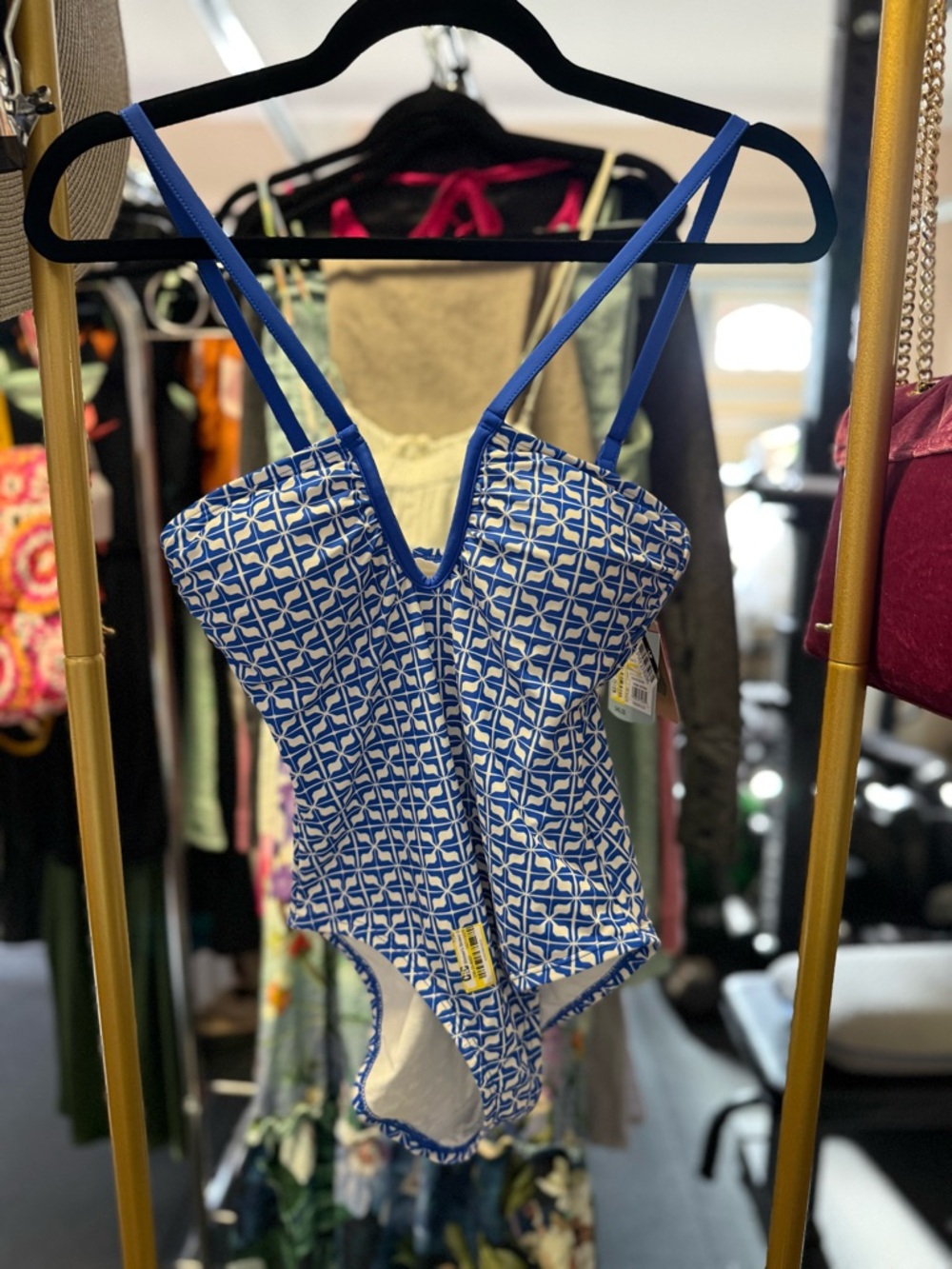 Shade & Shore Blue White Geometric One-Piece Swimsuit